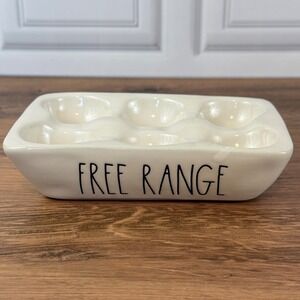 Rae Dunn by Magenta White "Free Range" 6 Egg Holder Ceramic Tray